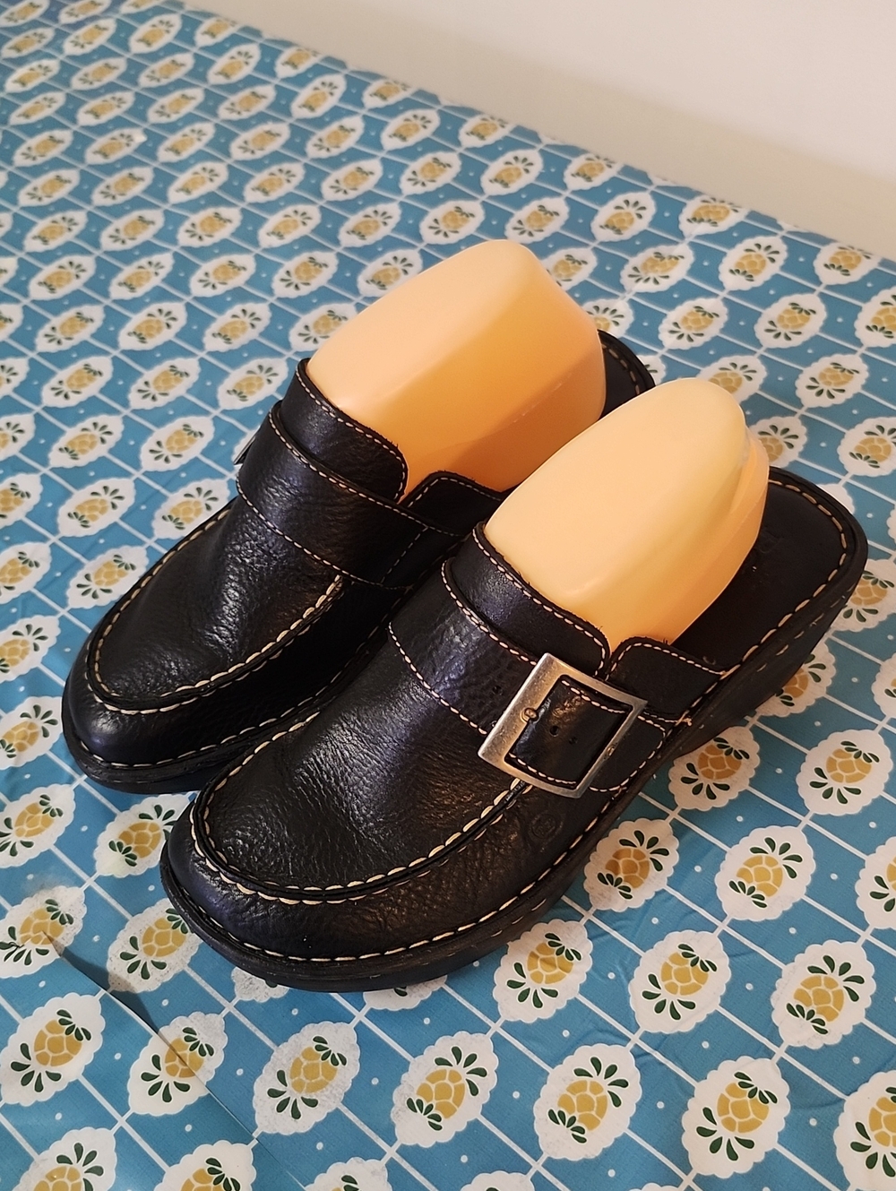Born Chunky Clogs Leather Size 9 Euro 40.5 Wedges Vintage